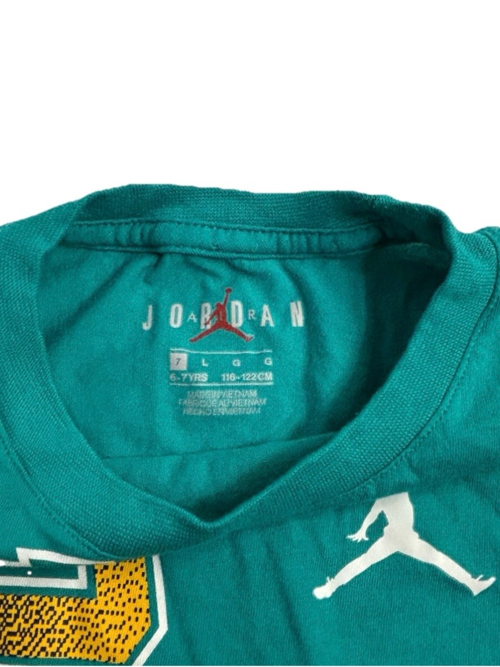 Jordan Boys Jumpman Logo Graphic Print T-Shirt Teal Size 7 Cotton Crewneck - Picture 3 of 7